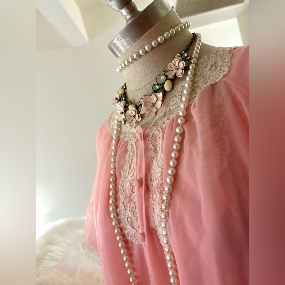 EUC M Pink Lace Vintage Nightgown Set RARE HTF - Picture 6 of 13